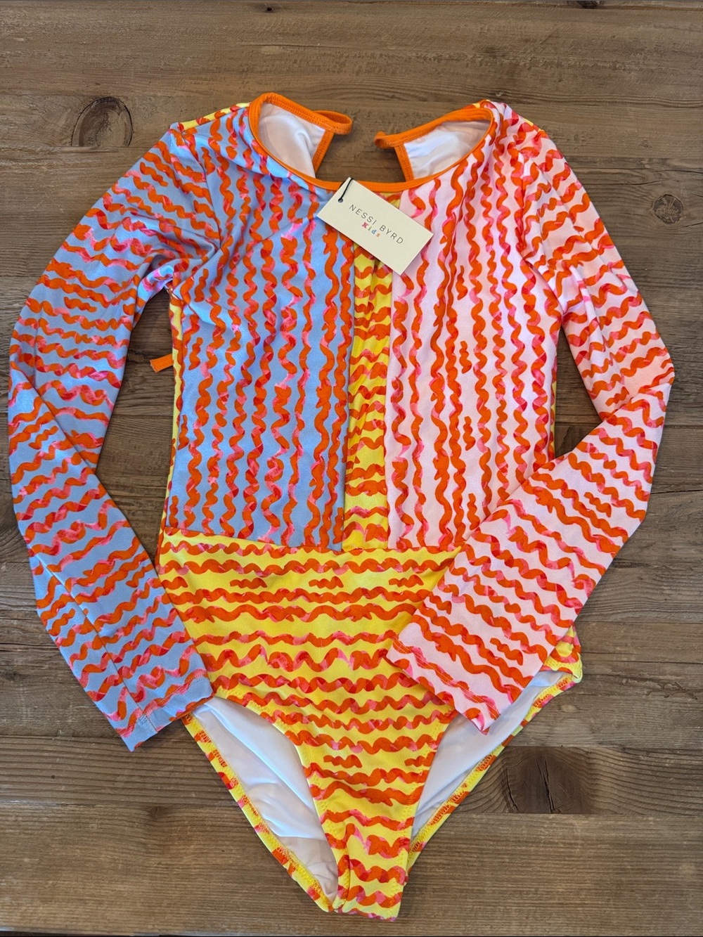 Nessi ByrGirls' Long-Sleeve One-Piece Swimsuit - Orange, Pink, Yellow 12